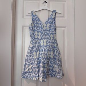GAP Blue White Linen Sleeveless A line‎ V neck Pleated Dress with pockets